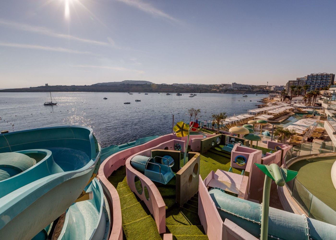 AX ODYCY Hotel rooftop water park overlooking St Paul's Bay — the Superior rezidencia for 16–17s